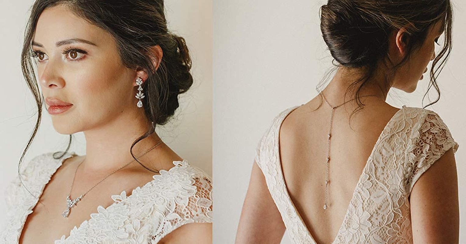 Teardrop Wedding Bridal Jewelry Set for Brides Women Bridesmaid, Crystal Rhinestone Backdrop Necklace Earring Sets for Prom