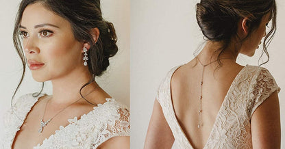 Teardrop Wedding Bridal Jewelry Set for Brides Women Bridesmaid, Crystal Rhinestone Backdrop Necklace Earring Sets for Prom