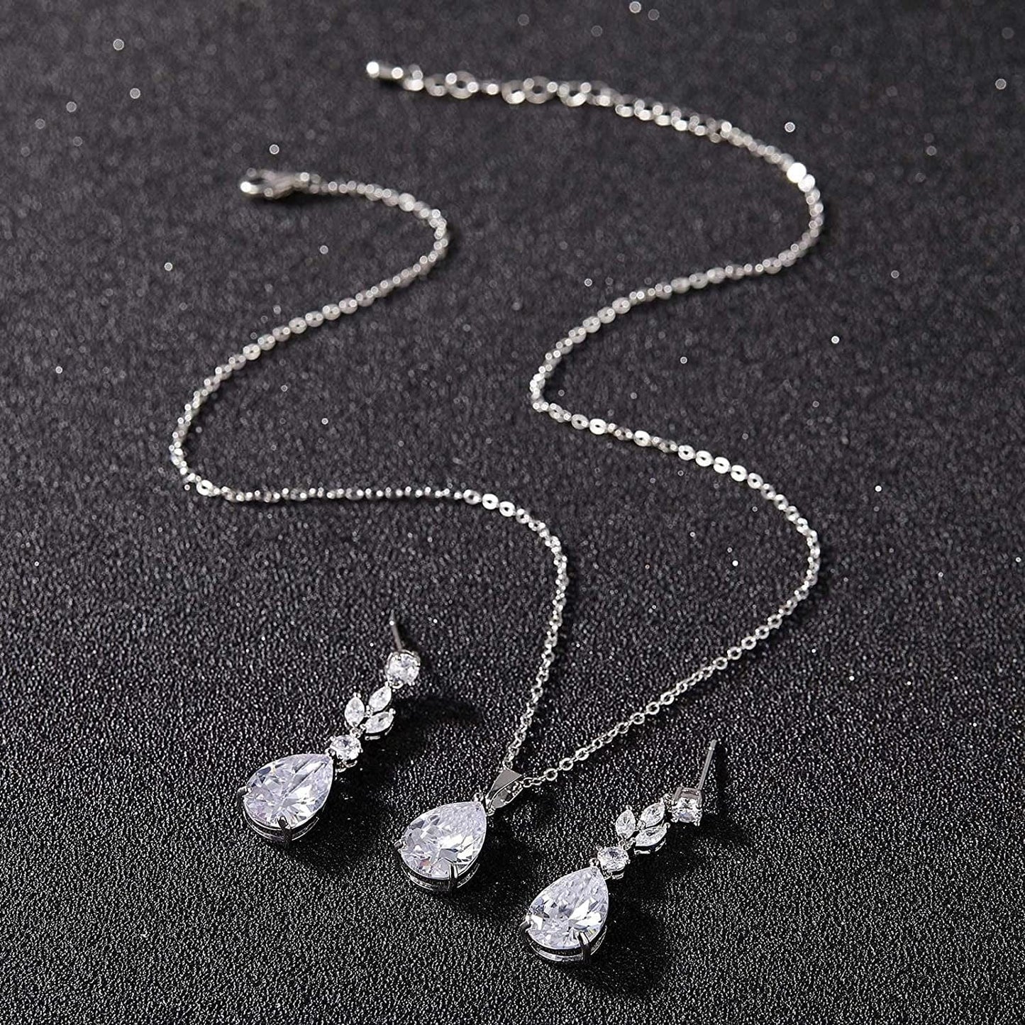 Teardrop Wedding Jewelry Sets for Women Brides Bridesmaids, Crystal Bridal Necklace Drop Earrings Set,Prom Costume Bridal Wedding Jewelry