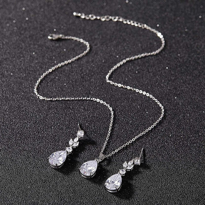 Teardrop Wedding Jewelry Sets for Women Brides Bridesmaids, Crystal Bridal Necklace Drop Earrings Set,Prom Costume Bridal Wedding Jewelry