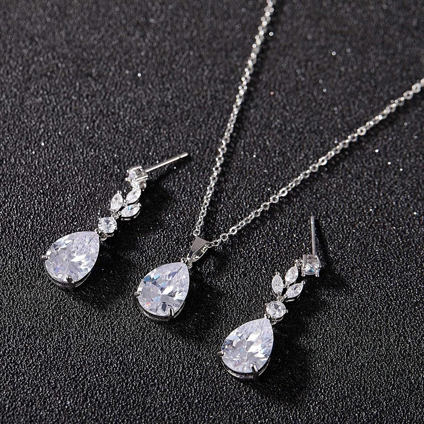 Teardrop Wedding Jewelry Sets for Women Brides Bridesmaids, Crystal Bridal Necklace Drop Earrings Set,Prom Costume Bridal Wedding Jewelry