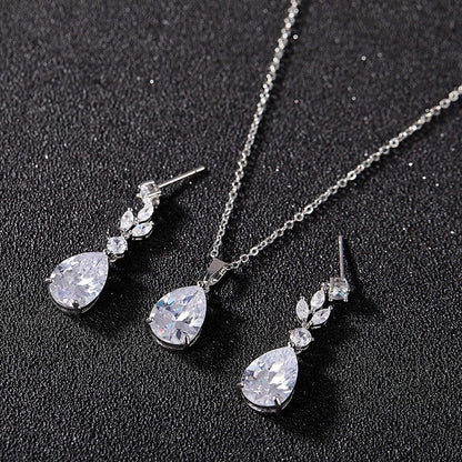 Teardrop Wedding Jewelry Sets for Women Brides Bridesmaids, Crystal Bridal Necklace Drop Earrings Set,Prom Costume Bridal Wedding Jewelry