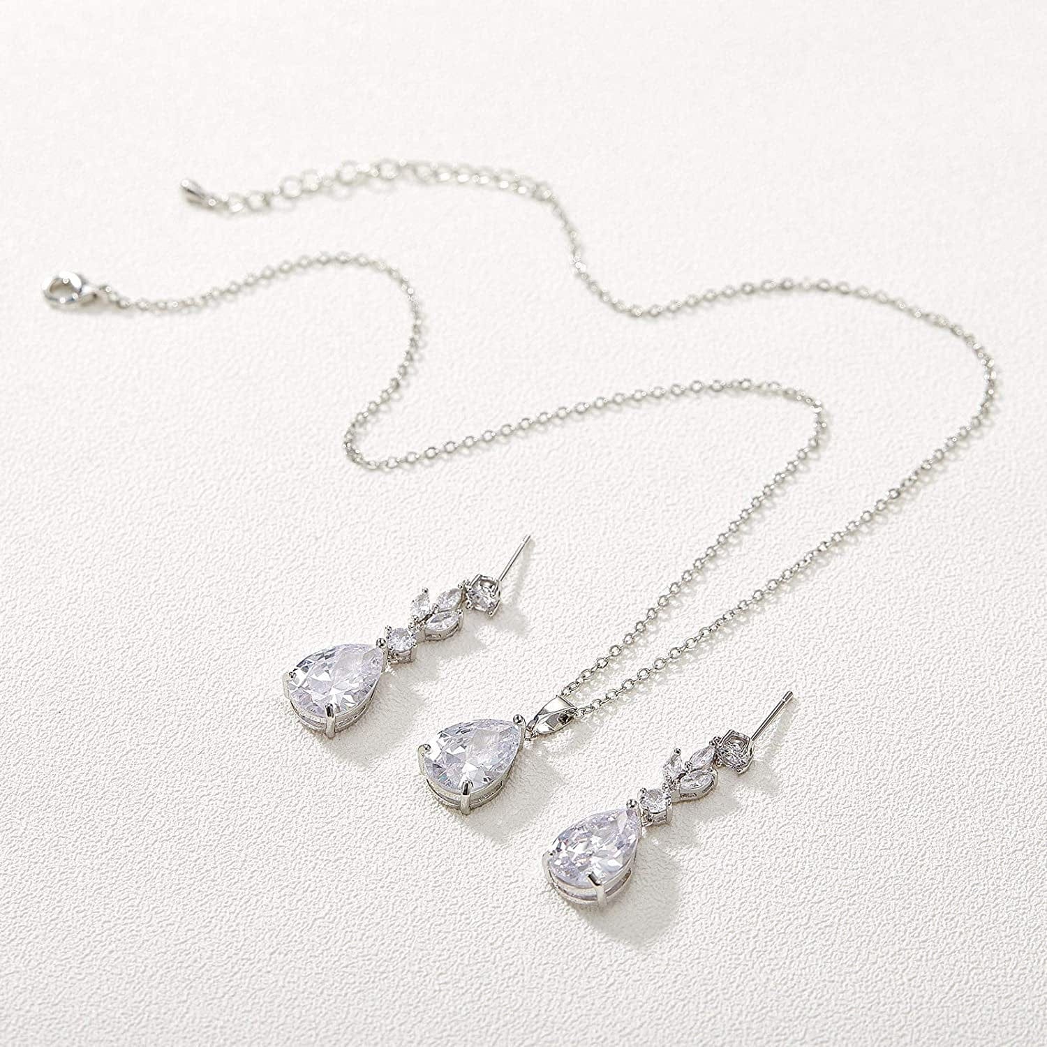 Teardrop Wedding Jewelry Sets for Women Brides Bridesmaids, Crystal Bridal Necklace Drop Earrings Set,Prom Costume Bridal Wedding Jewelry