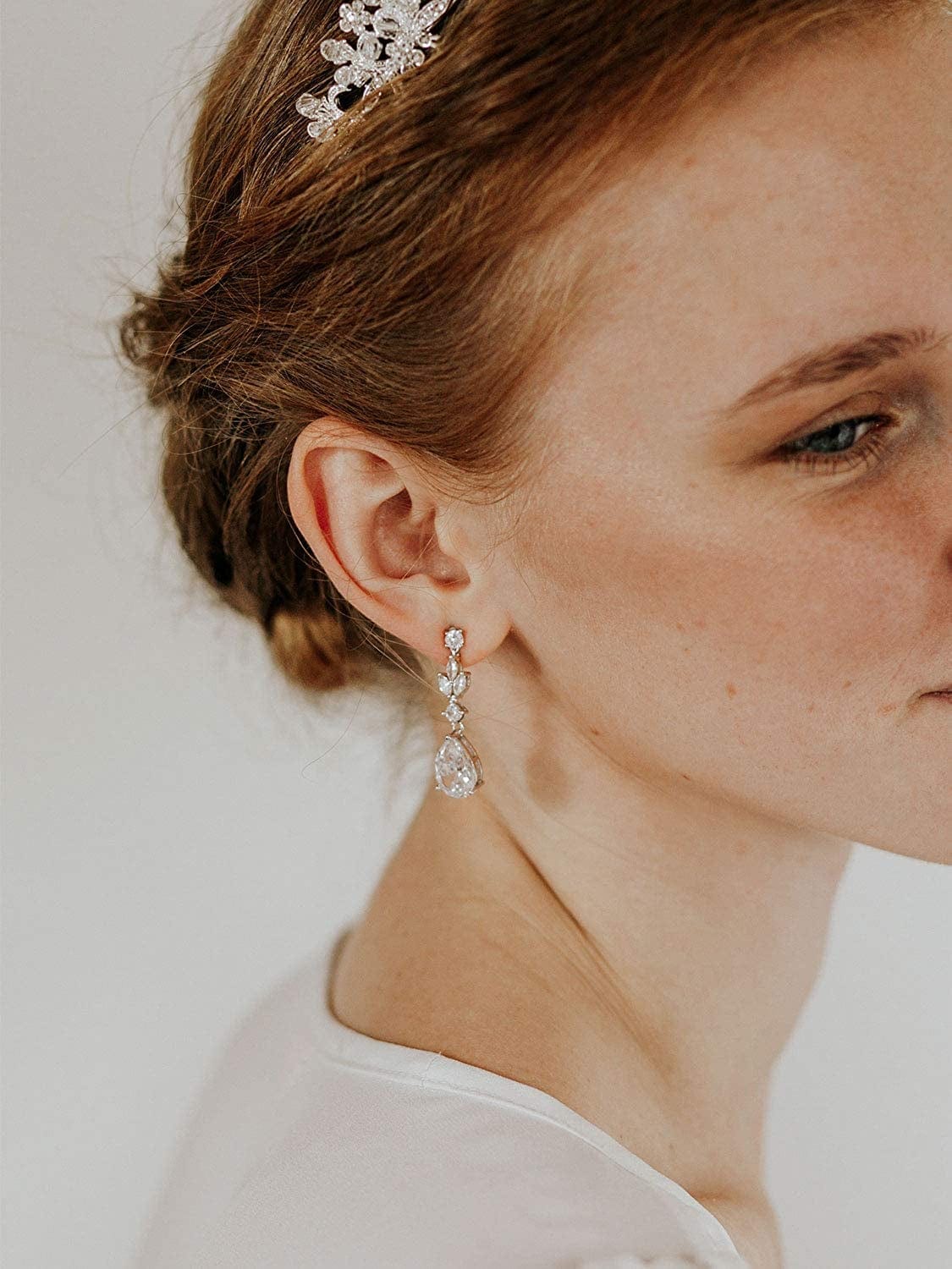 Teardrop Wedding Jewelry Sets for Women Brides Bridesmaids, Crystal Bridal Necklace Drop Earrings Set,Prom Costume Bridal Wedding Jewelry