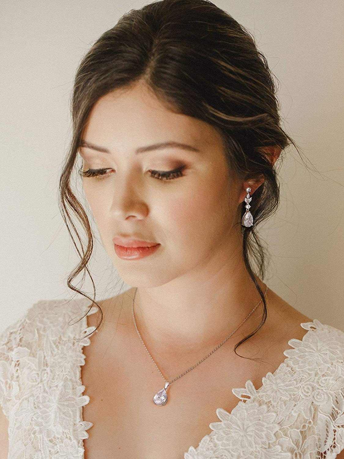 Teardrop Wedding Jewelry Sets for Women Brides Bridesmaids, Crystal Bridal Necklace Drop Earrings Set,Prom Costume Bridal Wedding Jewelry