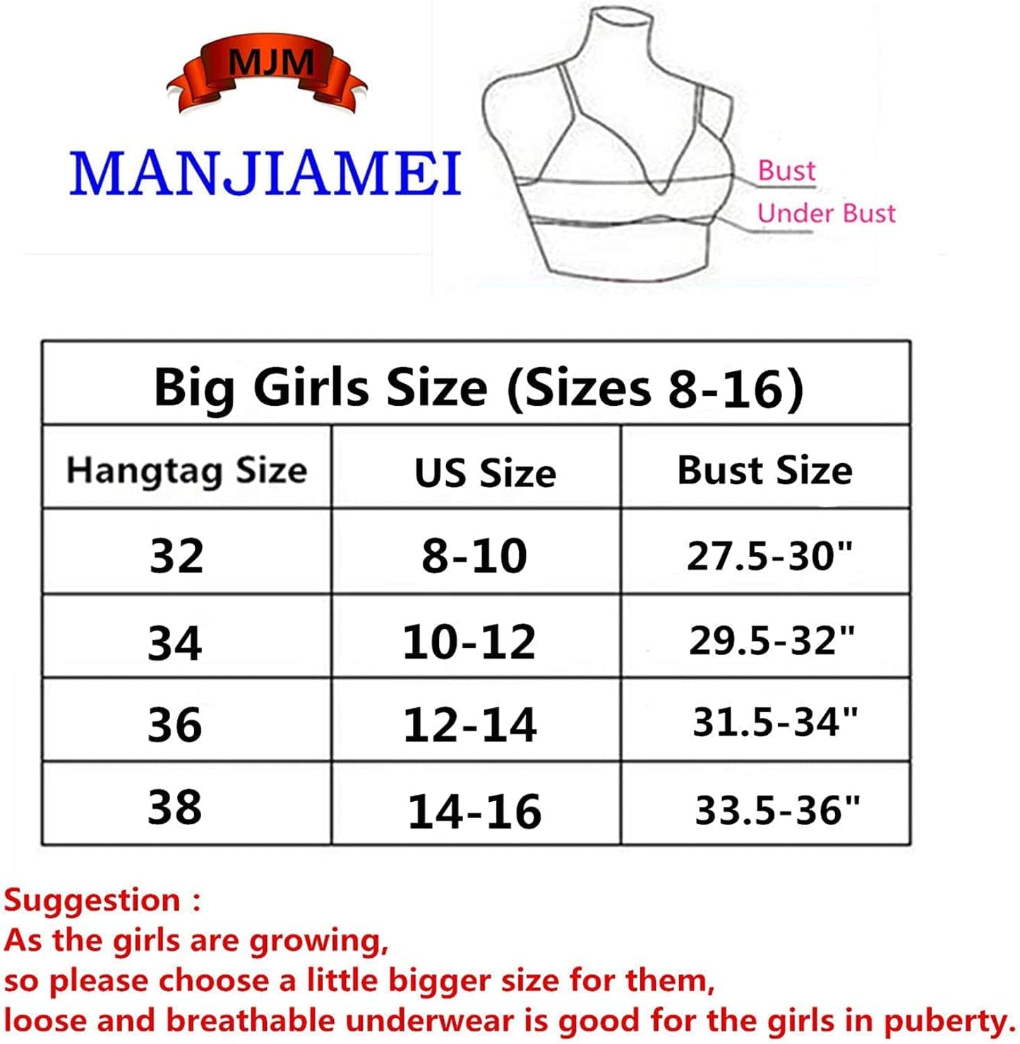 Teens Girls Cotton Bras Wire Free Lightly Padded Sports Training Bras