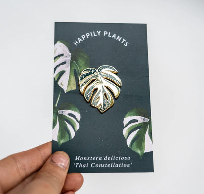 THE ORIGINAL - Gold Variegated Monstera Deliciosa Thai Constellation Lapel Pin, Plant Gifts, Enamel Plant Leaf Pin