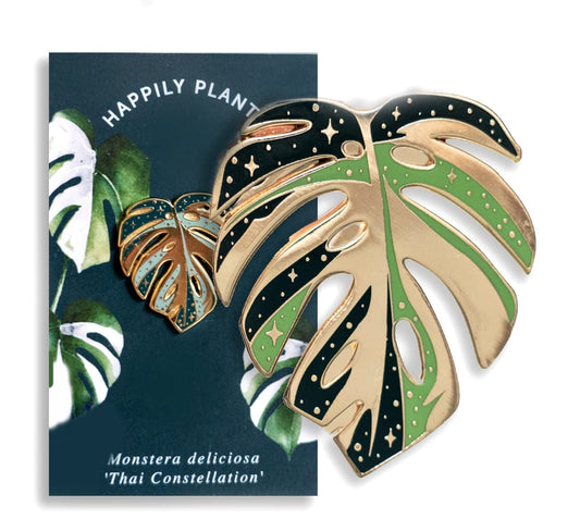 THE ORIGINAL - Gold Variegated Monstera Deliciosa Thai Constellation Lapel Pin, Plant Gifts, Enamel Plant Leaf Pin