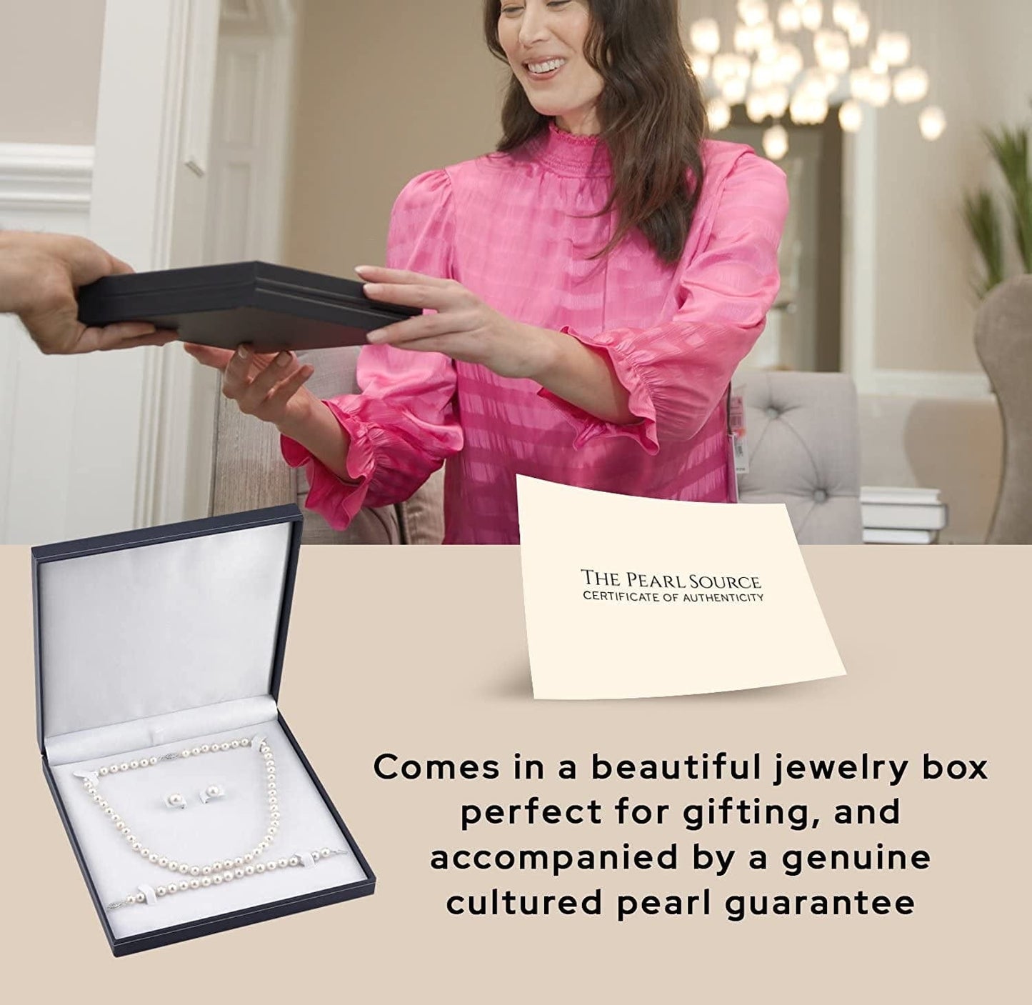 THE PEARL SOURCE Sterling Silver Pearl Jewelry Set for Women - Freshwater Pearl Necklace and Earring Set with Pearl Bracelet | Genuine Cultured Pearls, 6.5-10.0Mm