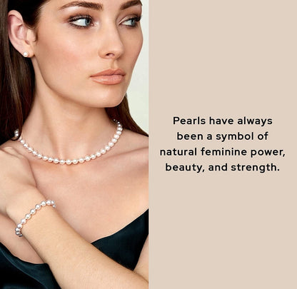 THE PEARL SOURCE Sterling Silver Pearl Jewelry Set for Women - Freshwater Pearl Necklace and Earring Set with Pearl Bracelet | Genuine Cultured Pearls, 6.5-10.0Mm