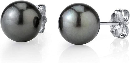 THE PEARL SOURCE Tahitian Real Pearl Earrings for Women - Black 14K Gold Stud Earrings | Hypoallergenic Earrings with Genuine Cultured Pearls, 8.0Mm-12.0Mm 11.0mm / White Gold