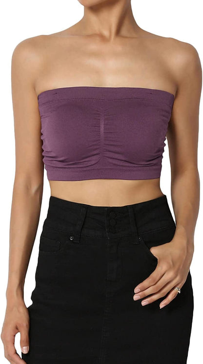 Themogan Women & plus Seamless Removable Pad Bandeau Strapless Tube Bra Top Dusty Plum / 1X-2X