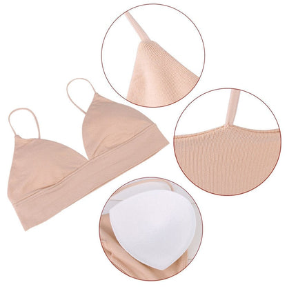 Thin Bra, 3 Color/Pack Fashion Soft Wire Free Bras Sport Bikini with Removable Pads Slim Strap and Deep-V Design Girls' Crop Bra/Maternity Nursing Brassiere/Soft Cup(M Size)