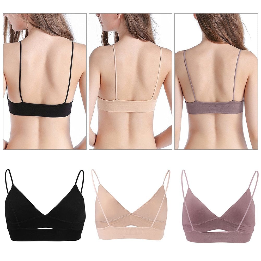 Thin Bra, 3 Color/Pack Fashion Soft Wire Free Bras Sport Bikini with Removable Pads Slim Strap and Deep-V Design Girls' Crop Bra/Maternity Nursing Brassiere/Soft Cup(M Size)