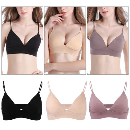 Thin Bra, 3 Color/Pack Fashion Soft Wire Free Bras Sport Bikini with Removable Pads Slim Strap and Deep-V Design Girls' Crop Bra/Maternity Nursing Brassiere/Soft Cup(M Size)