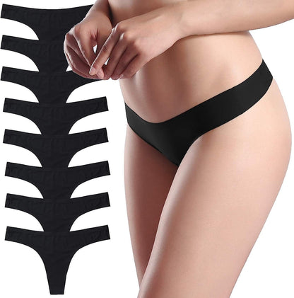 Thongs for Women, No Show Womens Thongs Underwear, Ice Silk Thong Bikini Underwear Pack Black / Large