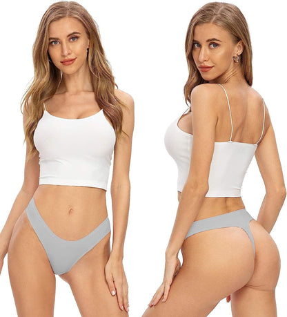 Thongs for Women, No Show Womens Thongs Underwear, Ice Silk Thong Bikini Underwear Pack