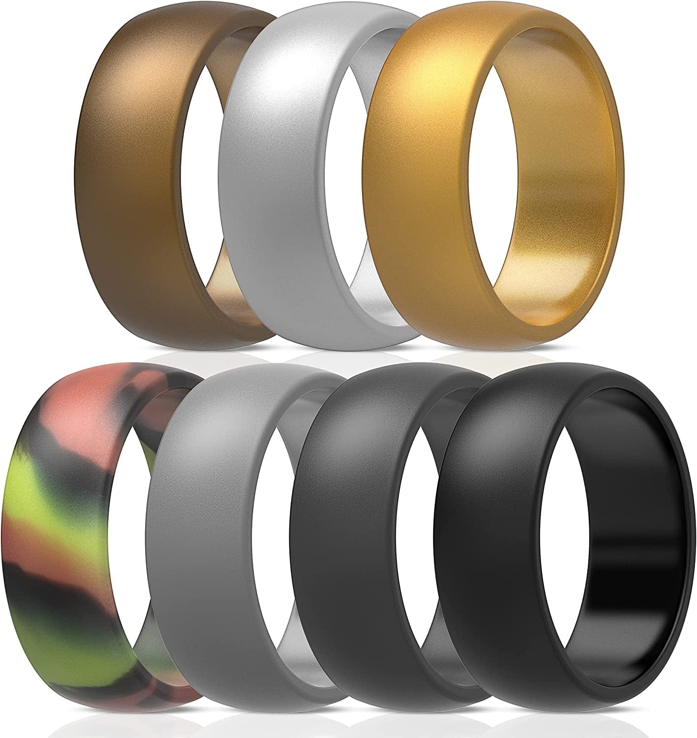 Thunderfit Silicone Wedding Ring for Men & Women - 8.7Mm Wide - 2.5Mm Thick AN - Charcoal Black, Iron Grey, Green Camo, Concrete Grey, Metallic Bronze, Metallic Gold, Grey Silver / 12.5 - 13 (22.33mm)
