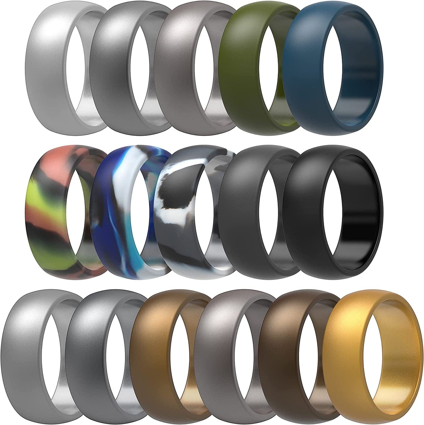 Thunderfit Silicone Wedding Ring for Men & Women - 8.7Mm Wide - 2.5Mm Thick AF - Olive Green, Midnight Blue, Metallic Grey, Metallic Platinum, Grey Silver, Charcoal Black, Iron Grey, Grey Camo, Blue Camo, Green Camo, Brass Grey, Light Bronze, Metallic Silver, Dark Silver, Metallic Bronze, Metallic Gold / 10.5 - 11 (20.60mm)