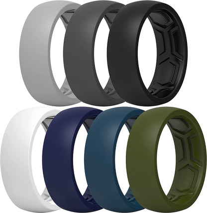 Thunderfit Silicone Wedding Ring for Men & Women - 8.7Mm Wide - 2.5Mm Thick AC - Charcoal Black, Iron Grey, Smokey Grey, Navy Blue, Midnight Blue, Olive Green, Pure White / 15.5 - 16 (23.47mm)