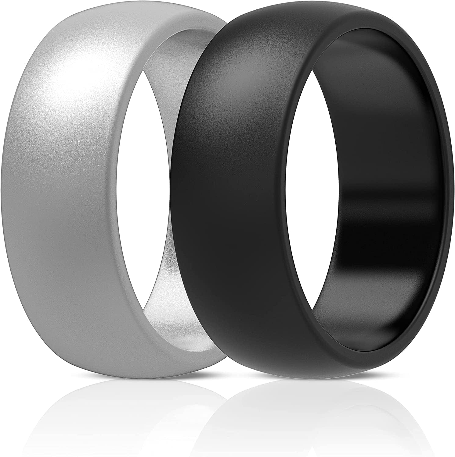 Thunderfit Silicone Wedding Ring for Men & Women - 8.7Mm Wide - 2.5Mm Thick BE - Charcoal Black, Grey Silver / 8.5 - 9 (18.90mm)