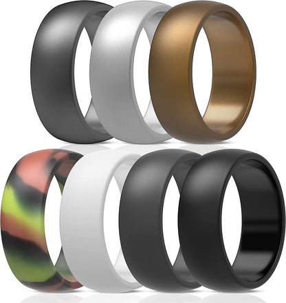 Thunderfit Silicone Wedding Ring for Men & Women - 8.7Mm Wide - 2.5Mm Thick AR - Charcoal Black, Iron Grey, Green Camo, Pure White, Metallic Bronze, Dark Silver, Grey Silver / 5.5 - 6 (16.50mm)