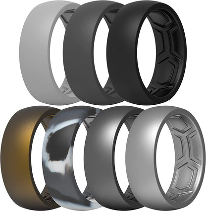 Thunderfit Silicone Wedding Ring for Men & Women - 8.7Mm Wide - 2.5Mm Thick AG - Charcoal Black, Iron Grey, Lead Grey, Grey Camo, Metallic Bronze, Dark Silver, Grey Silver / 5.5 - 6 (16.50mm)