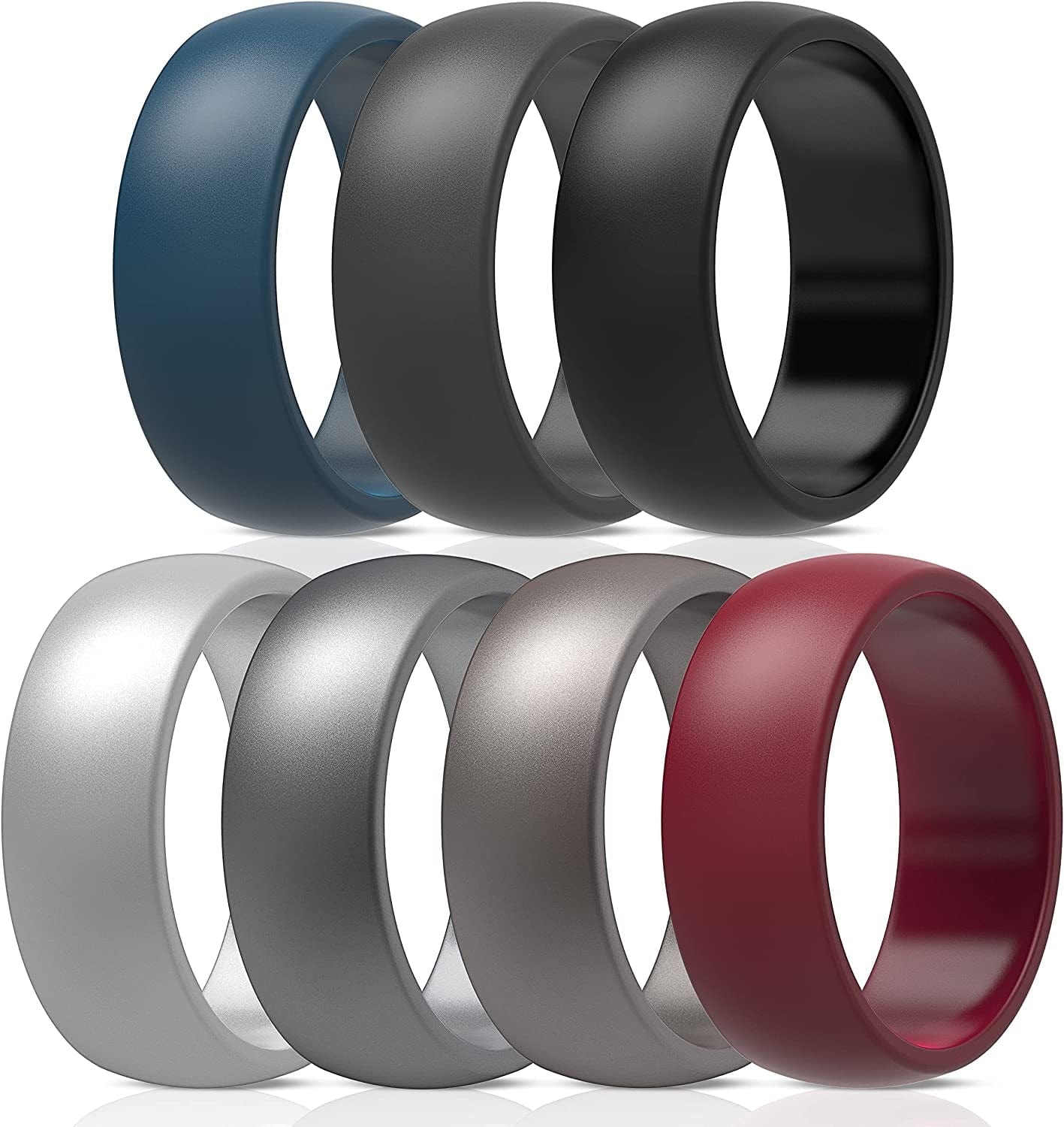 Thunderfit Silicone Wedding Ring for Men & Women - 8.7Mm Wide - 2.5Mm Thick AL - Charcoal Black, Iron Grey, Midnight Blue, Chili Red, Metallic Grey, Metallic Platinum, Grey Silver / 9.5 - 10 (19.80mm)