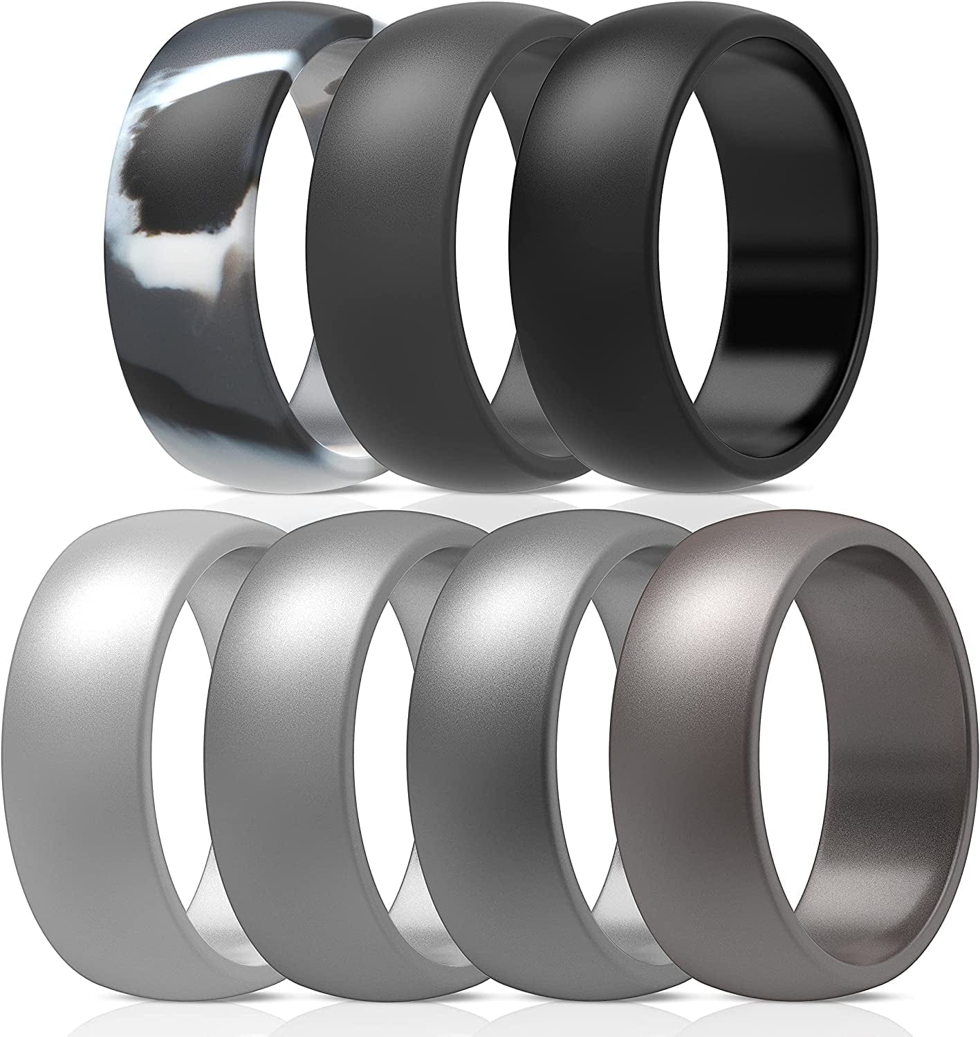 Thunderfit Silicone Wedding Ring for Men & Women - 8.7Mm Wide - 2.5Mm Thick AP - Charcoal Black, Iron Grey, Grey Camo, Grey Silver, Metallic Grey, Dark Silver, Metallic Platinum / 14.5 - 15 (23.06mm)