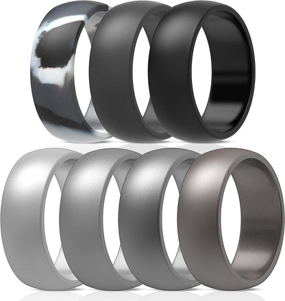 Thunderfit Silicone Wedding Ring for Men & Women - 8.7Mm Wide - 2.5Mm Thick AP - Charcoal Black, Iron Grey, Grey Camo, Grey Silver, Metallic Grey, Dark Silver, Metallic Platinum / 14.5 - 15 (23.06mm)