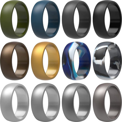 Thunderfit Silicone Wedding Ring for Men & Women - 8.7Mm Wide - 2.5Mm Thick AH - Charcoal Black, Iron Grey, Midnight Blue, Olive Green, Grey Camo, Blue Camo, Metallic Bronze, Metallic Gold, Dark Silver, Metallic Grey, Metallic Platinum, Grey Silver / 6.5 - 7 (17.35mm)