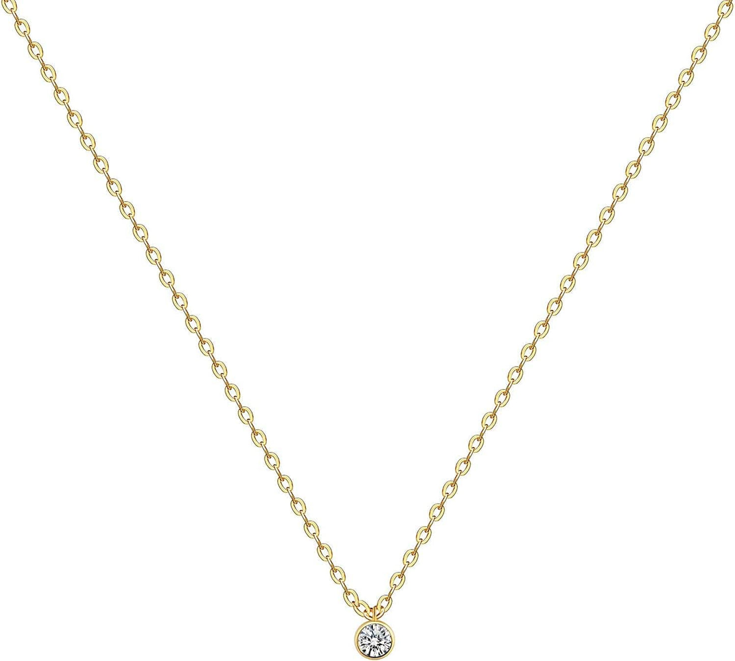 Tiny Dot Pendant Necklace,Dainty 14K Gold Plated Sterling Silver round Dot Circle CZ Choker Necklace Jewelry Gift for Women Round-tiny