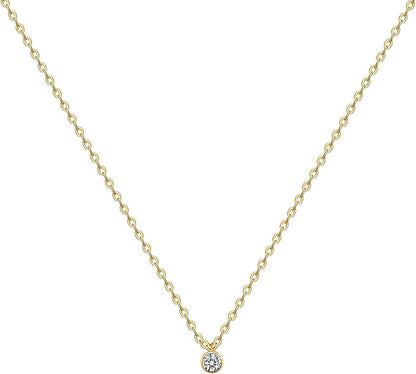 Tiny Dot Pendant Necklace,Dainty 14K Gold Plated Sterling Silver round Dot Circle CZ Choker Necklace Jewelry Gift for Women Round-tiny
