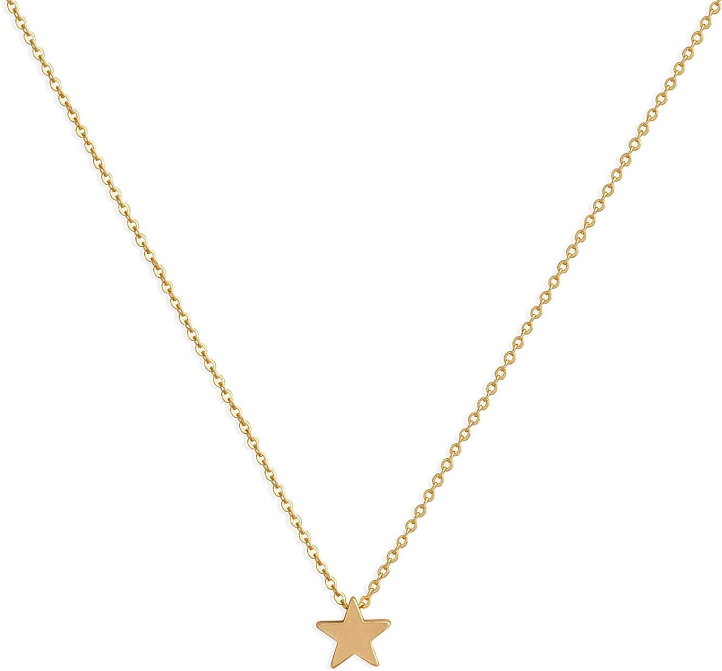 Tiny Dot Pendant Necklace,Dainty 14K Gold Plated Sterling Silver round Dot Circle CZ Choker Necklace Jewelry Gift for Women Gold-star