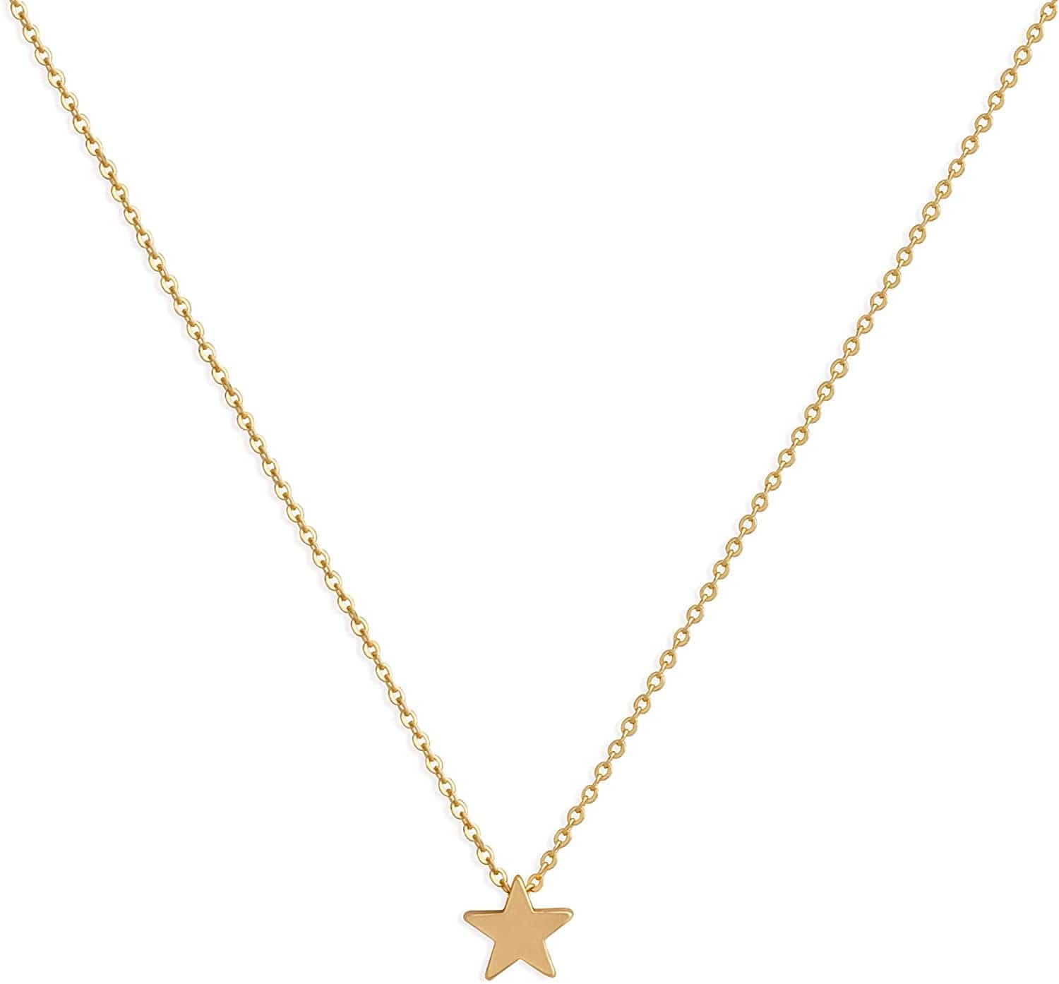 Tiny Dot Pendant Necklace,Dainty 14K Gold Plated Sterling Silver round Dot Circle CZ Choker Necklace Jewelry Gift for Women Gold-star