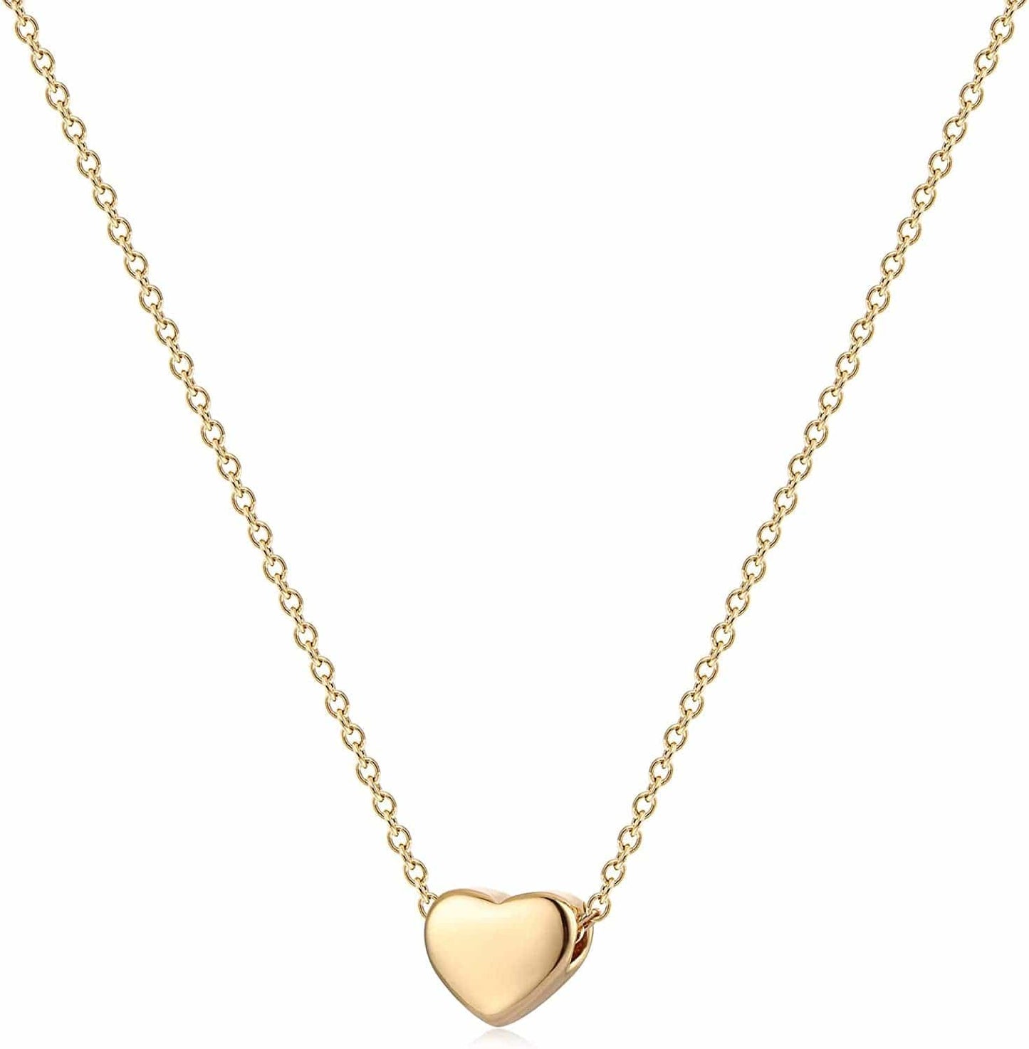 Tiny Dot Pendant Necklace,Dainty 14K Gold Plated Sterling Silver round Dot Circle CZ Choker Necklace Jewelry Gift for Women Gold-heart