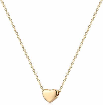 Tiny Dot Pendant Necklace,Dainty 14K Gold Plated Sterling Silver round Dot Circle CZ Choker Necklace Jewelry Gift for Women Gold-heart