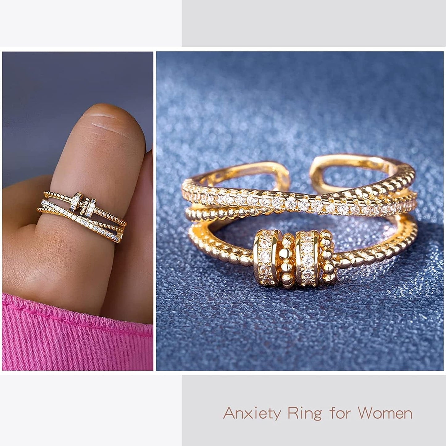 To My Daughter Ring Gift Anxiety Fidget Ring for Women Multi-Layered Spinner Ring Silver Anxiety Spinner Ring for Relief Mood Ring Mother'S Day Gift gold