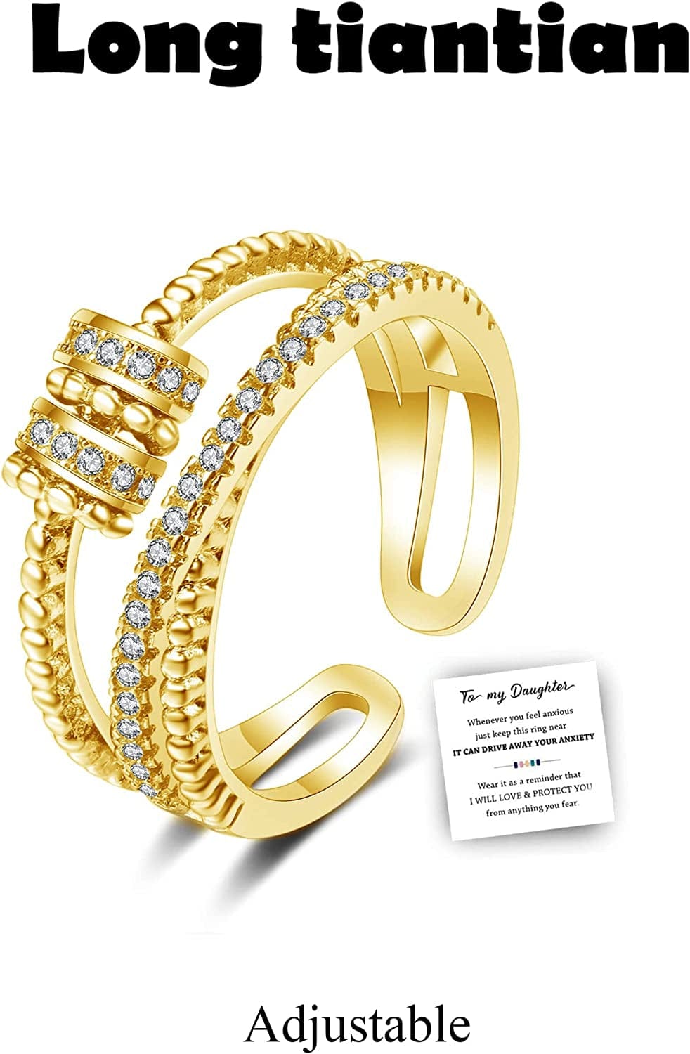 To My Daughter Ring Gift Anxiety Fidget Ring for Women Multi-Layered Spinner Ring Silver Anxiety Spinner Ring for Relief Mood Ring Mother'S Day Gift gold