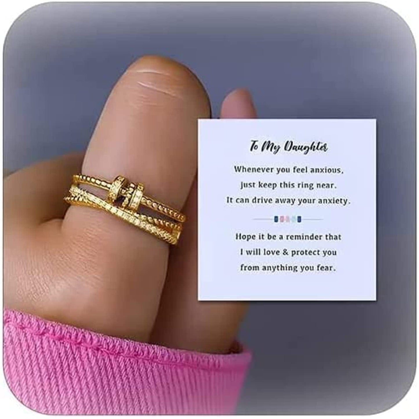 To My Daughter Ring Gift Anxiety Fidget Ring for Women Multi-Layered Spinner Ring Silver Anxiety Spinner Ring for Relief Mood Ring Mother'S Day Gift gold