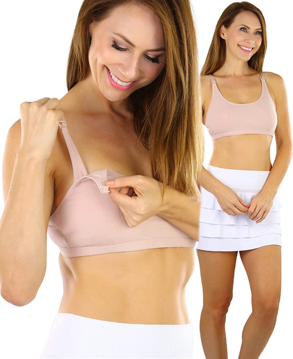 Tobeinstyle Women'S Pack of Seamless Nursing Bras W/Ruched Cups Single: Classic Basic - Nude (Soft Cotton Comfort Nursing Maternity Sleep Bra) / Large
