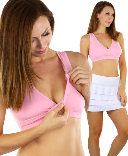 Tobeinstyle Women'S Pack of Seamless Nursing Bras W/Ruched Cups Single: Cross Front W/ Full Back - Pink / X-Large