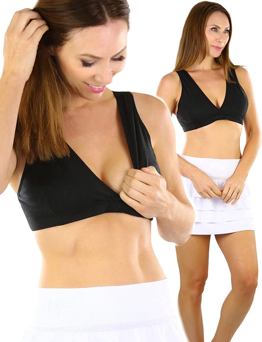 Tobeinstyle Women'S Pack of Seamless Nursing Bras W/Ruched Cups Single: Cross Front W/ U Back - Black (Easy Access Crossover Pull Over Nursing Sleep Bra) / X-Large