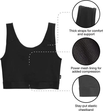 Tomboyx Compression Bra, Chest Binder Alternative, Wireless Full Coverage Medium Support Top, Athletic Sports Bra, (XS-6X)