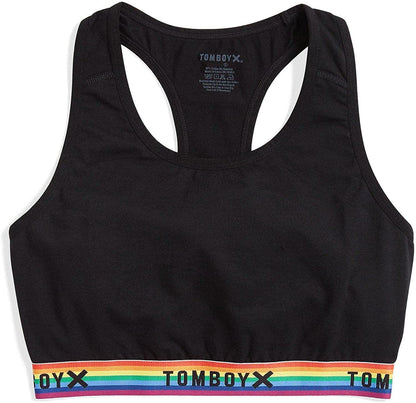 Tomboyx Racerback Bra, Cotton Comfort Bralette for Women, Wireless No-Padding Low-Impact, (3XS-6X) Next Gen Black Rainbow / Large