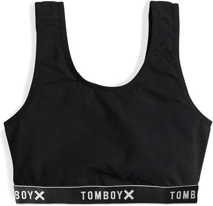 Tomboyx Soft Bra, Cotton Scoop-Neck Bralette for Women, Wireless No-Padding Low Impact, (XS-5X) Black Logo / X-Small