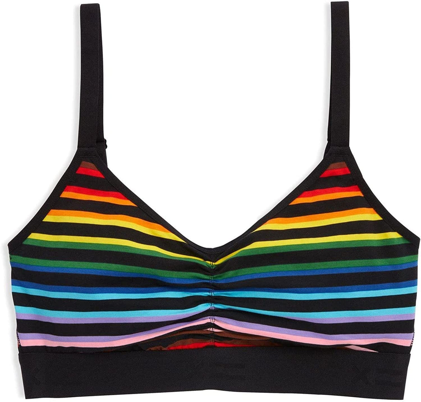 Tomboyx V-Neck Bralette, Cotton Bra for Women, Adjustable Straps Wireless No-Padding Low-Impact, (XS-4X) Progress Pride Stripes / Large