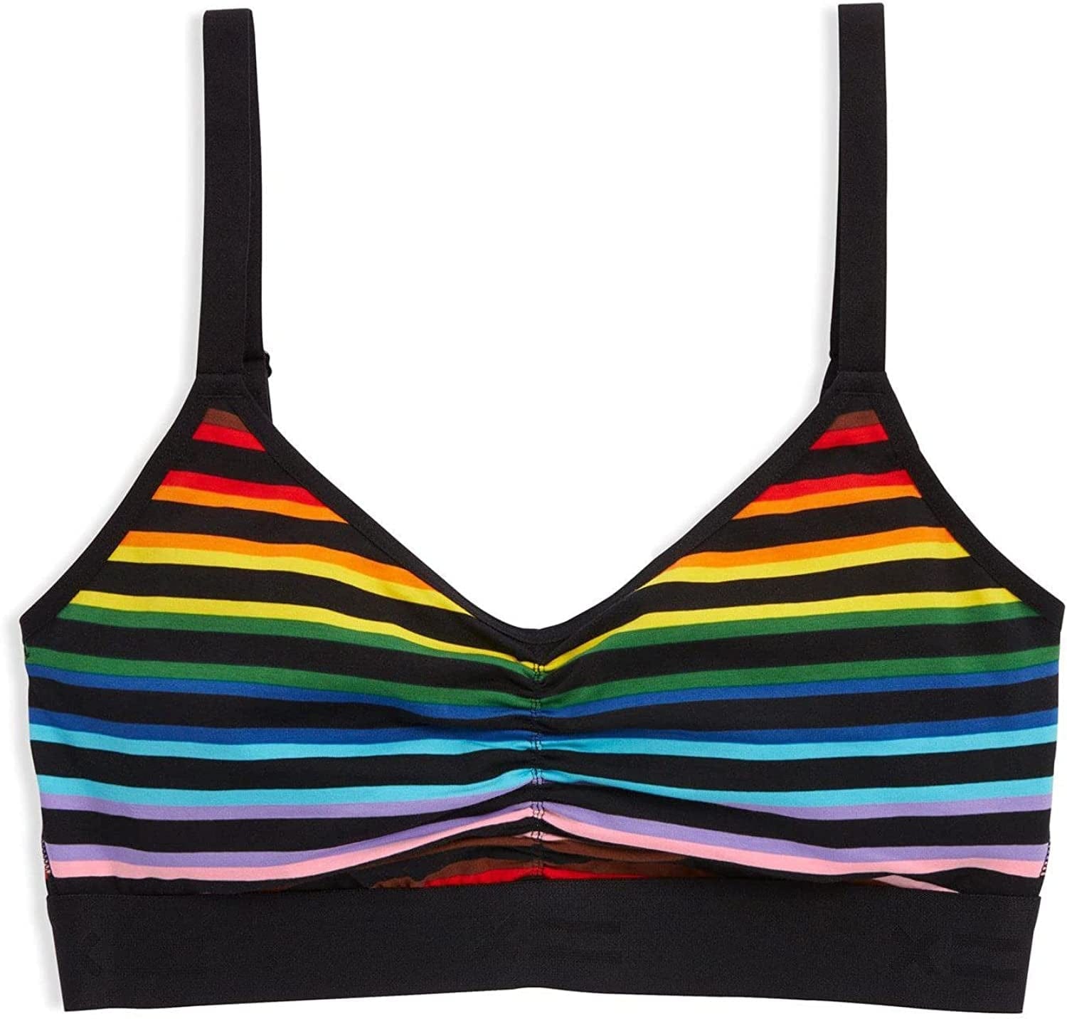 Tomboyx V-Neck Bralette, Cotton Bra for Women, Adjustable Straps Wireless No-Padding Low-Impact, (XS-4X) Progress Pride Stripes / Large