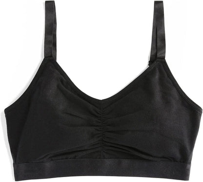 Tomboyx V-Neck Bralette, Cotton Bra for Women, Adjustable Straps Wireless No-Padding Low-Impact, (XS-4X) X=black / XX-Large