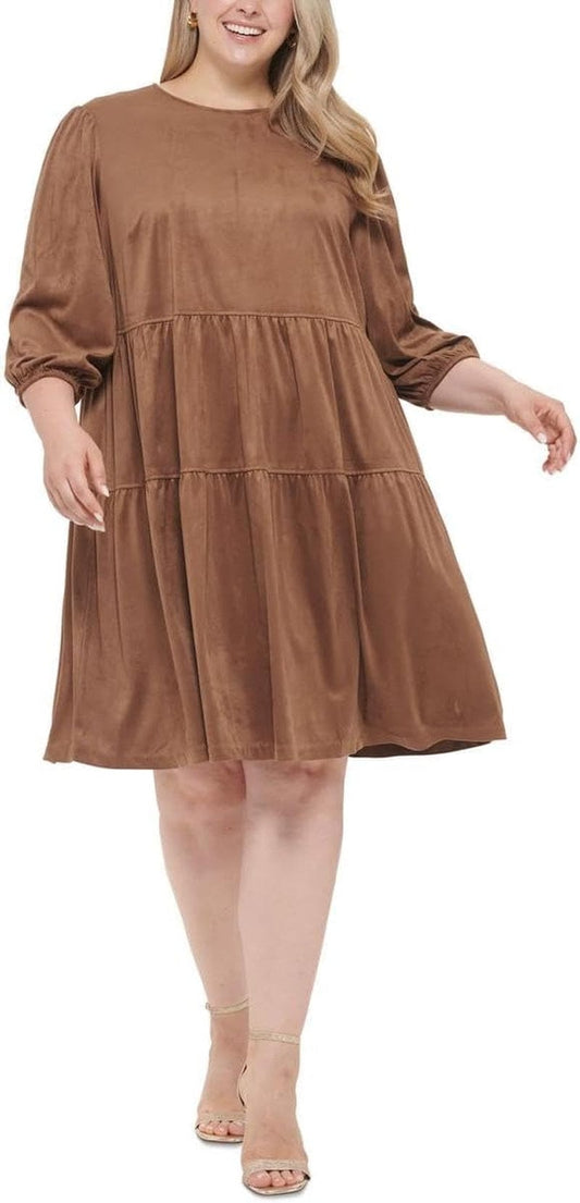 Tommy Hilfiger Womens plus Faux Suede Midi Shift Dress